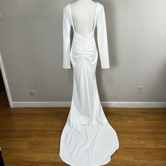 LULUS Extravagant Love White Backless Long Sleeve Ruched Maxi Dress Size Medium - Picture 5 of 10
